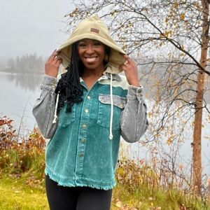 Women's Multicolor Corduroy Hooded Jacket By Alaska Chicks, Size 2XL